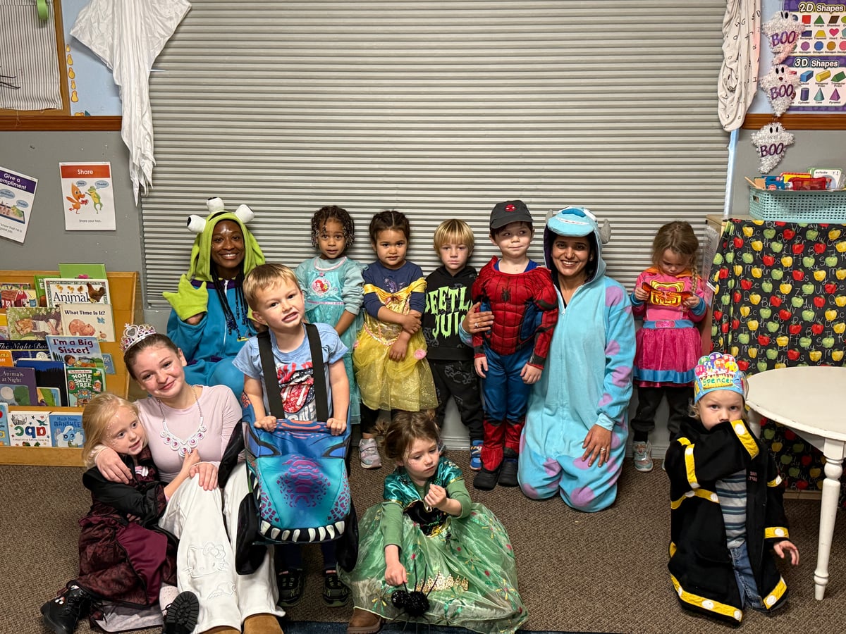 Kids in creative Halloween costumes at Oak Harbor daycare